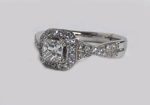 Engagement Diamond Ring Princess 14 Karat White Gold Halo