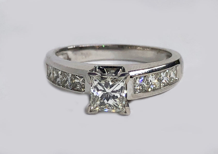 Engagement Princess Cut Diamond 14 Karat White Gold