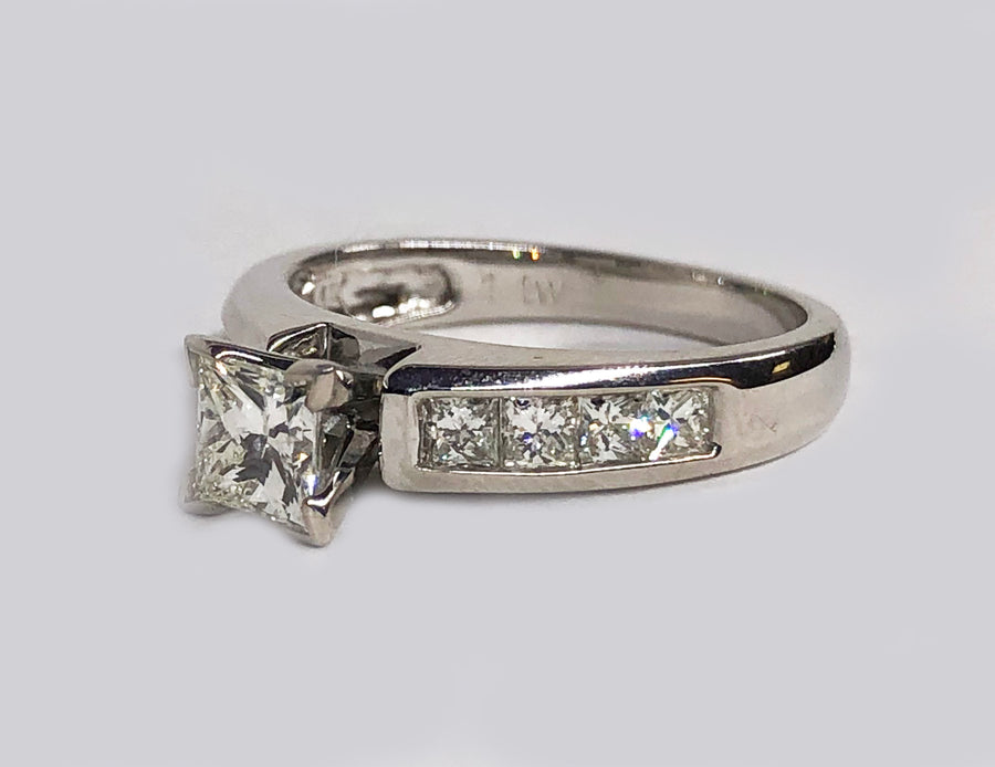 Engagement Princess Cut Diamond 14 Karat White Gold