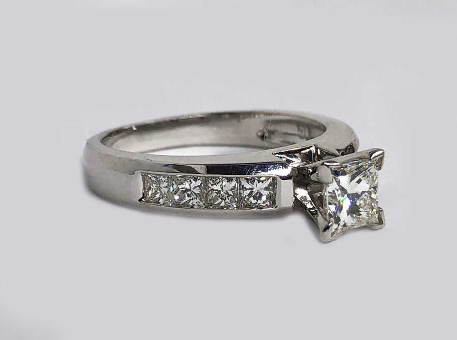 Engagement Princess Cut Diamond 14 Karat White Gold