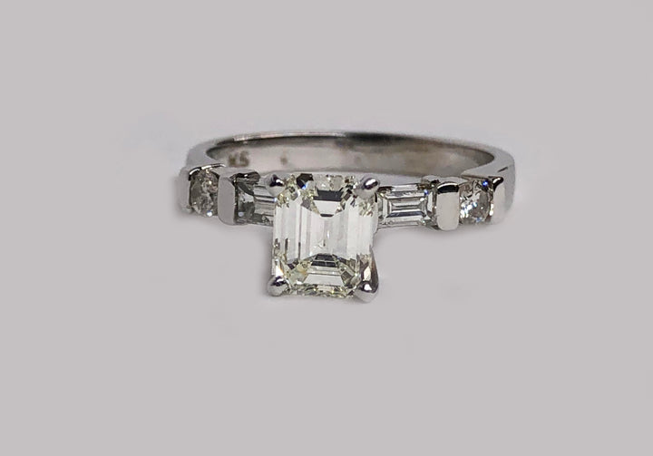 Engagement Emerald Cut Diamond 14 Karat White Gold