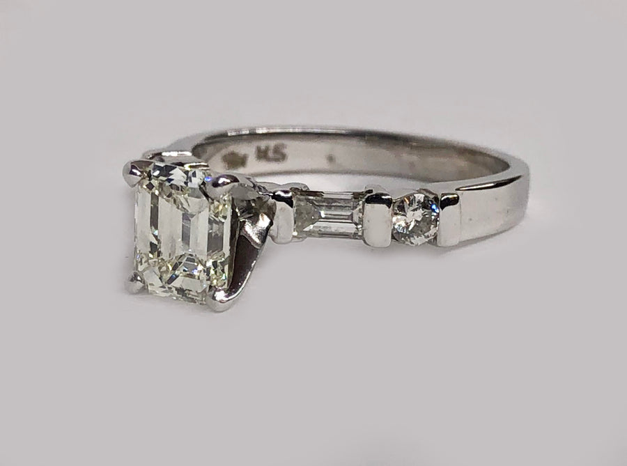 Engagement Emerald Cut Diamond 14 Karat White Gold
