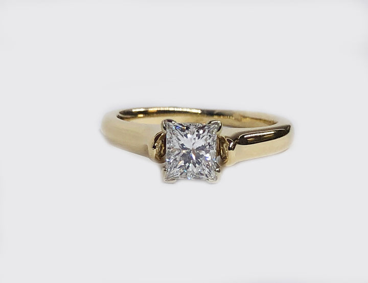 Engagement Diamond Ring Princess Cut 14 Karat Yellow Gold