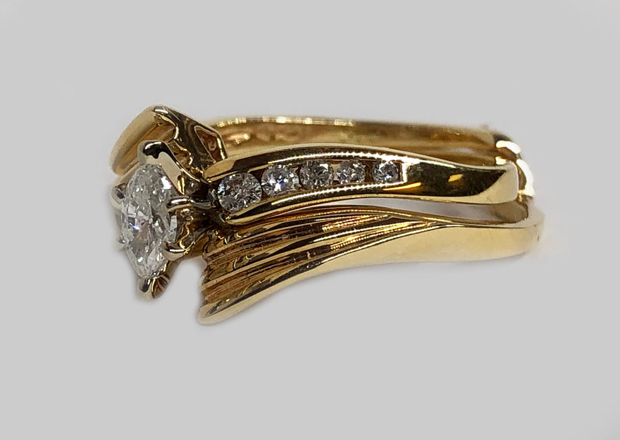 Engagement Marquise Diamond 14 Karat Yellow Gold