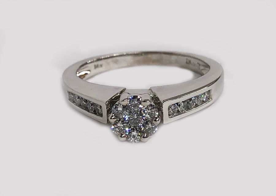 Engagement Diamond Cluster Ring 14 Karat White Gold