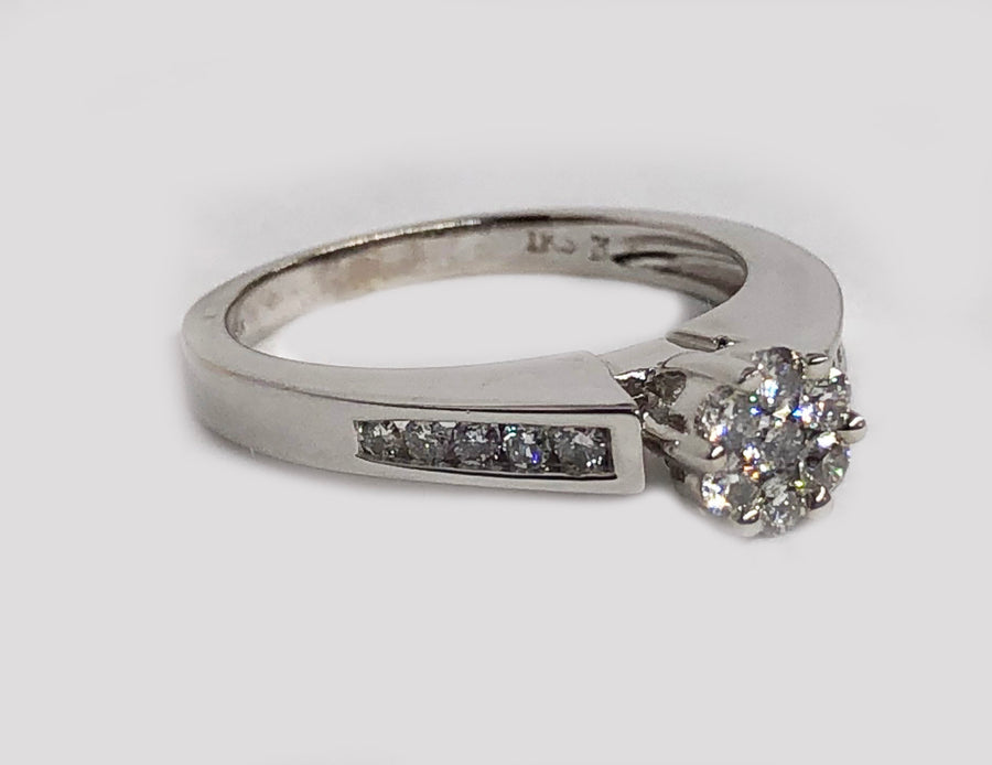 Engagement Diamond Cluster Ring 14 Karat White Gold