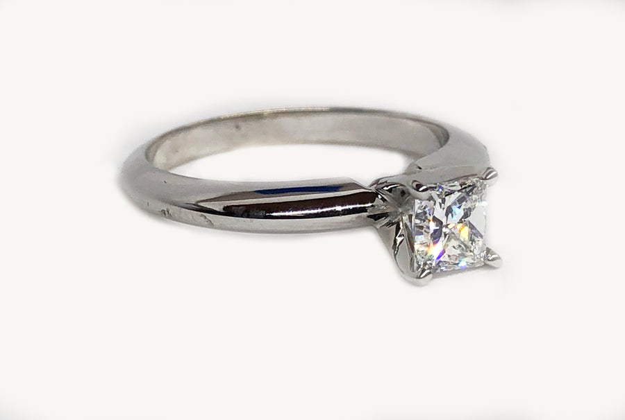 Engagement Diamond Ring Princess Cut 14 Karat White Gold
