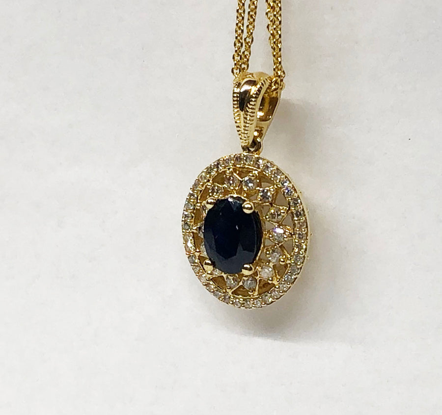 Sapphire and Diamond Pendant in 14 Karat Yellow Gold