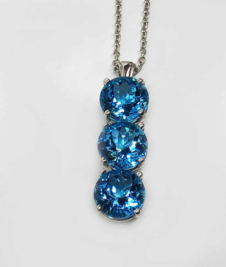 Natural Large Blue Faceted Topaz Pendant 14 Karat White Gold