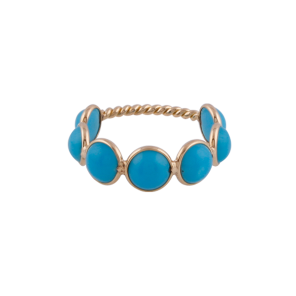 Turquoise Round Ring Band in 18k Yellow Gold