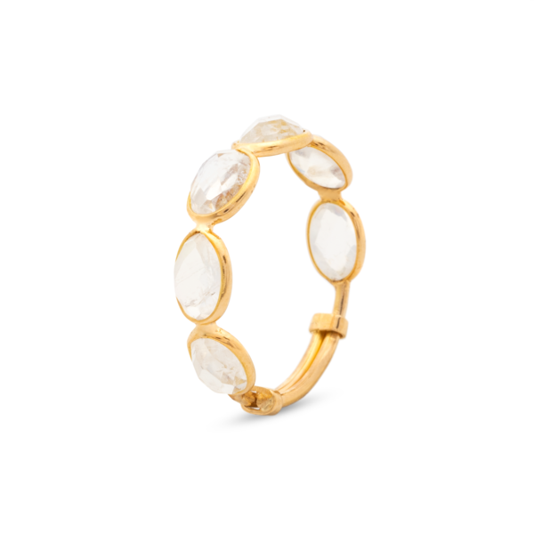 Faceted Oval Moonstone Ring Band in 18K Yellow Gold