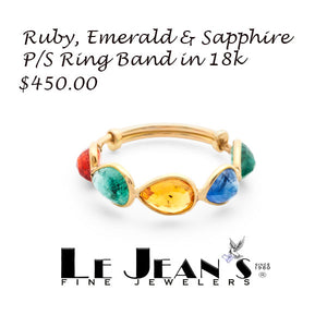 Ruby, Emerald & Sapphire P/S Ring Band in 18k Yellow Gold
