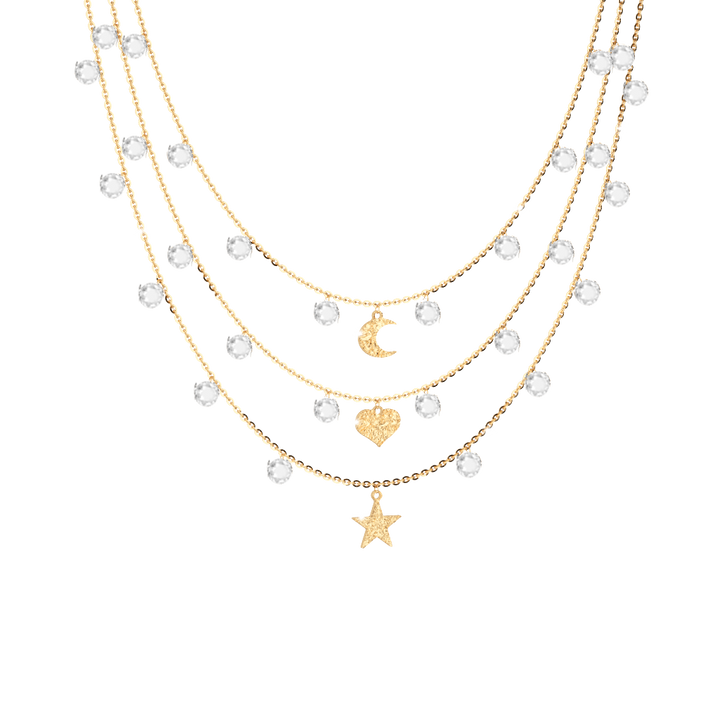 Rebecca Triple Necklace in Sterling Silver and Gold Plating Swarovski Crystals