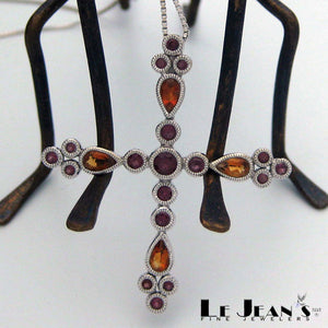 Multicolor Cross in 10K White Gold