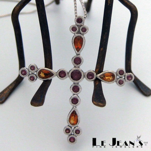 Multicolor Cross in 10K White Gold