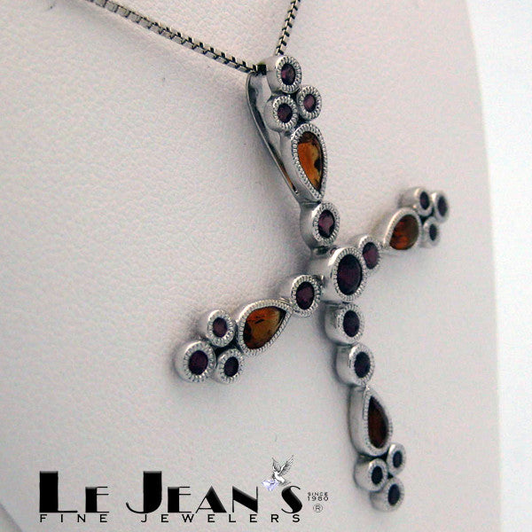 Multicolor Cross in 10K White Gold