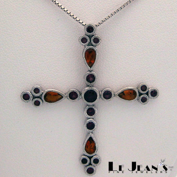 Multicolor Cross in 10K White Gold