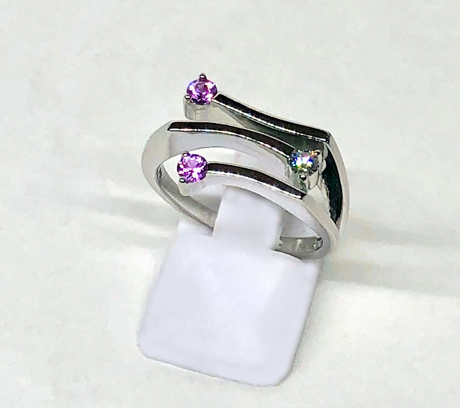 Pink Sapphire Diamond Ring 14 White Gold