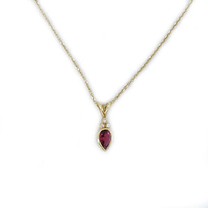 Pink Tourmaline and Diamond Necklace 14Karat Yellow Gold