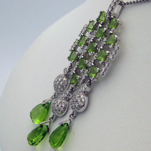 Green Peridot Necklace with Diamonds in 18 Karat White Gold