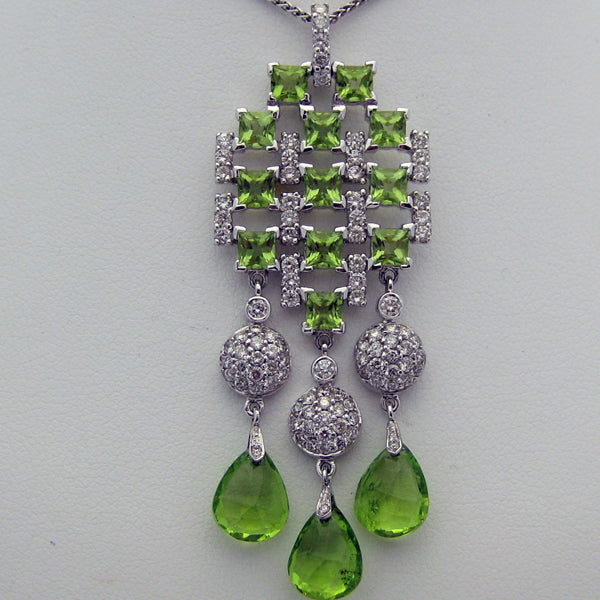 Green Peridot Necklace with Diamonds in 18 Karat White Gold