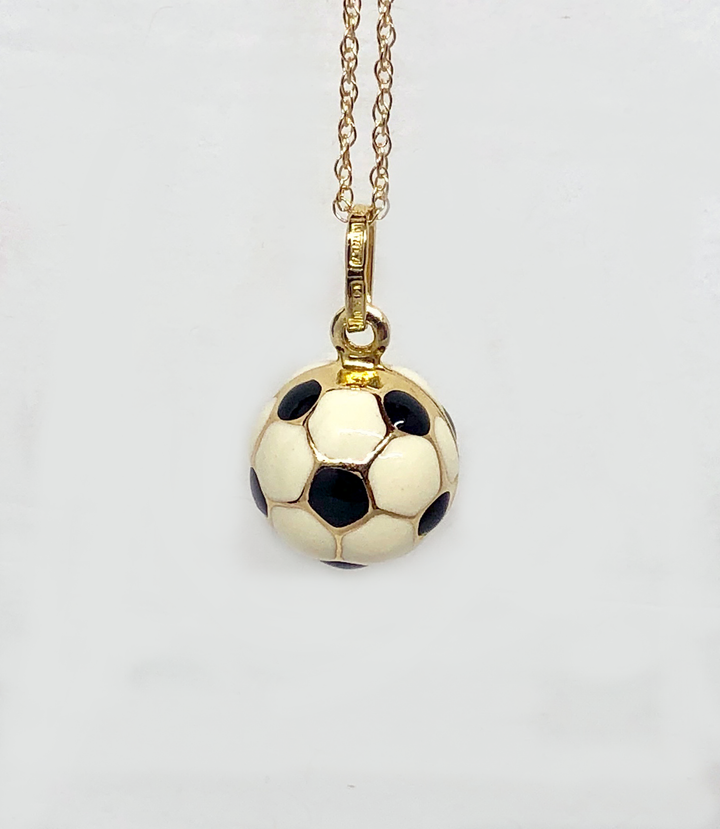 Italian Soccer Ball 14 Karat and Enamel Pendant