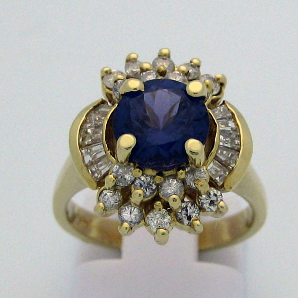 Blue Spinel and Diamond Ring in 14 Karat Yellow Gold